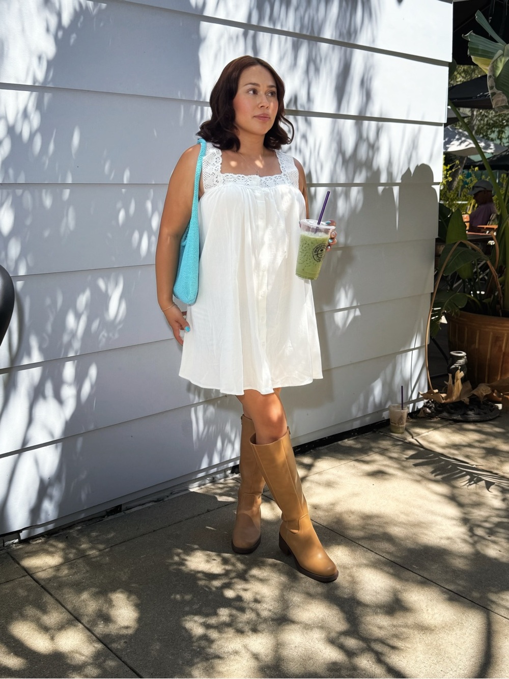 White Lace-Trim Babydoll Sundress